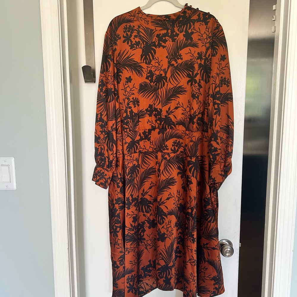 Elegant Orange and Black Floral Dress